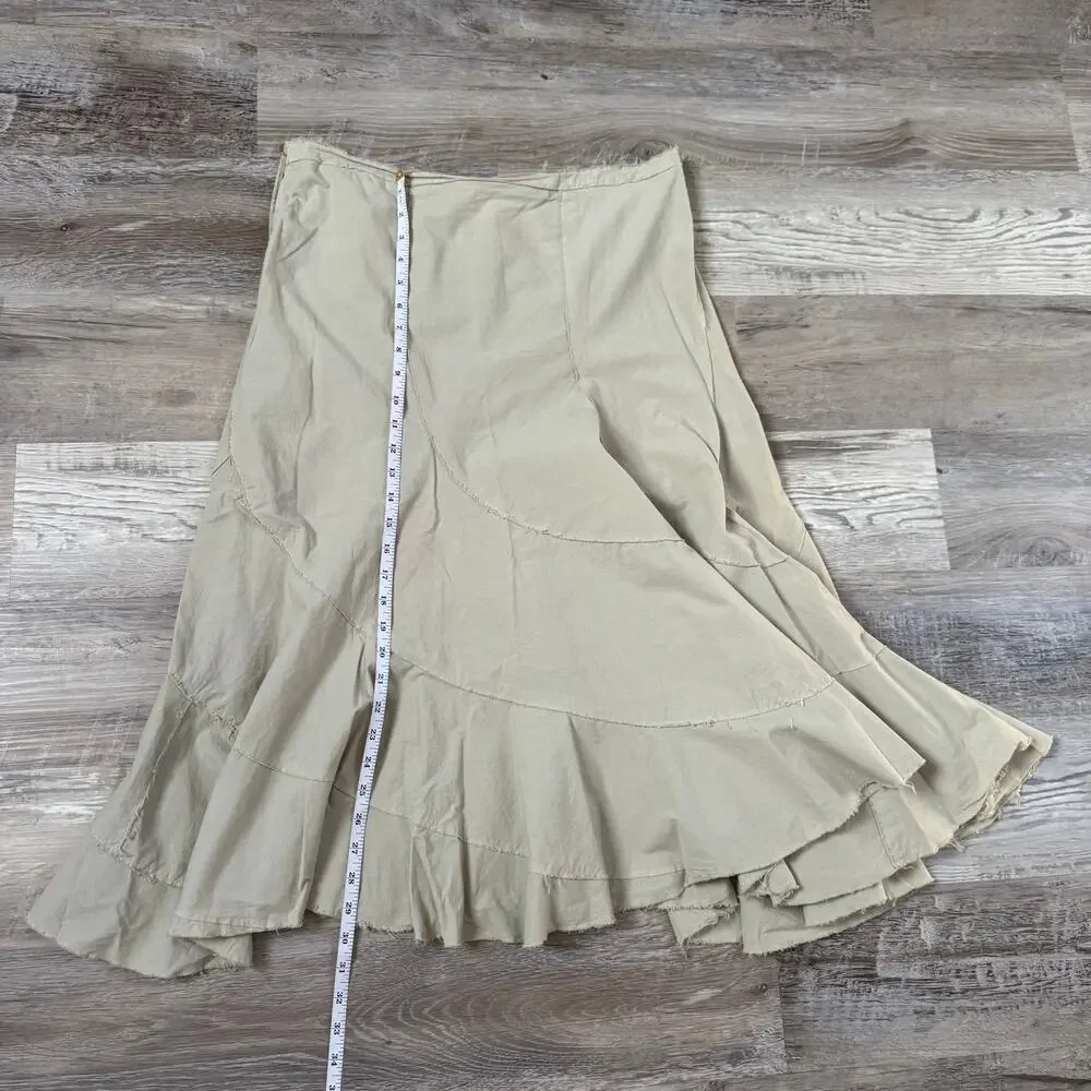 Nicole Farhi Beige Cotton Asymmetrical Midi Skirt Raw Hem Minimalist Size US 10